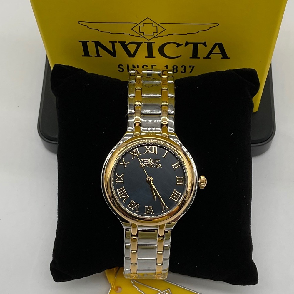 Invicta Wildflower 48233 Womens 32mm Two Tone Stainless Steel Black Dial Watch